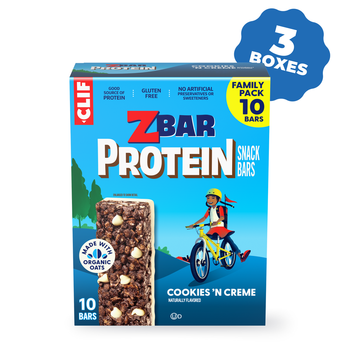 Zbar Protein Cookies 'N Creme Crispy Snack Bars, Gluten Free Protein Bars, 30 Bars
